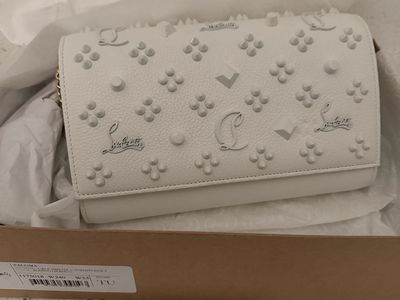 Christian Louboutin Paloma White Leather Spiked Clutch Shoulder Bag