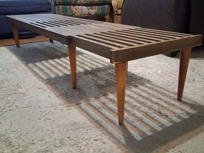 John Keel for Brown Saltman Mid-Century Modern Wooden Slat Extendable Bench