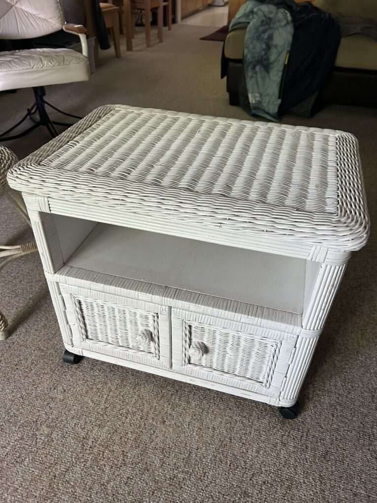 Wicker Swivel Top Table/Cabinet