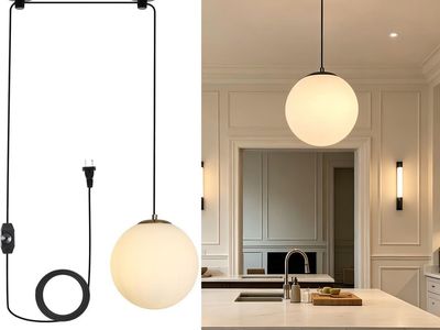 Loyled Gold Plug-in Pendant Light - Globe Dining Room Light Fixture with Milk Glass Chandelier Hanging Pendant Lights for Kitche