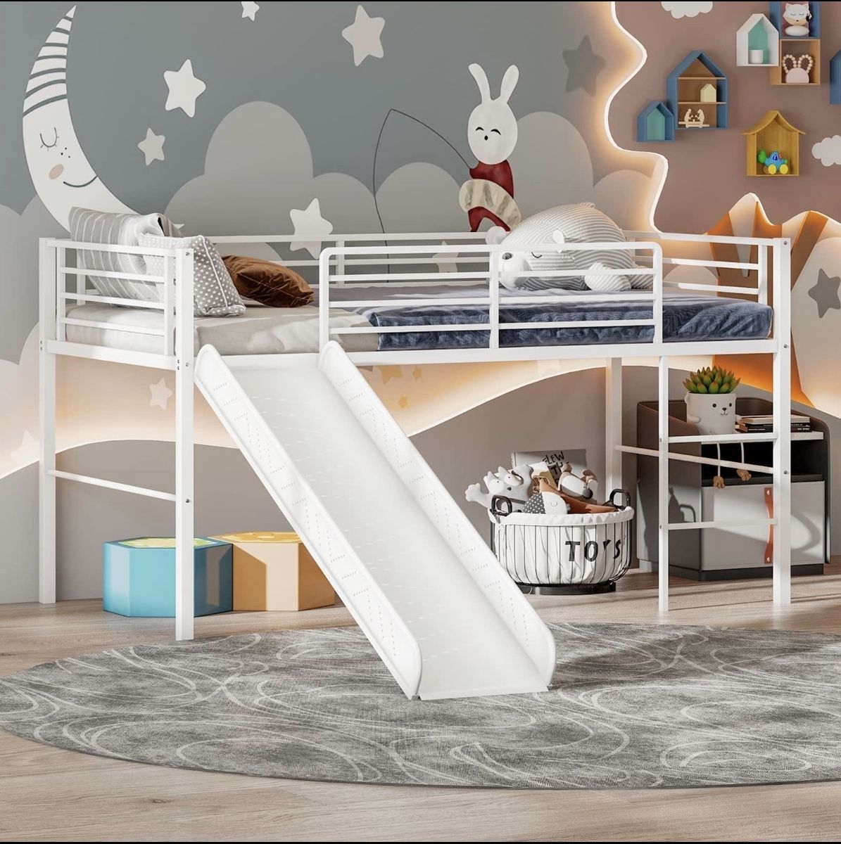 Twin loft bed with slide
