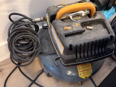 TNT Pancake Air Compressor with Hose and Blow Gun, tire accessory plus extra red straight hose(not coiled)