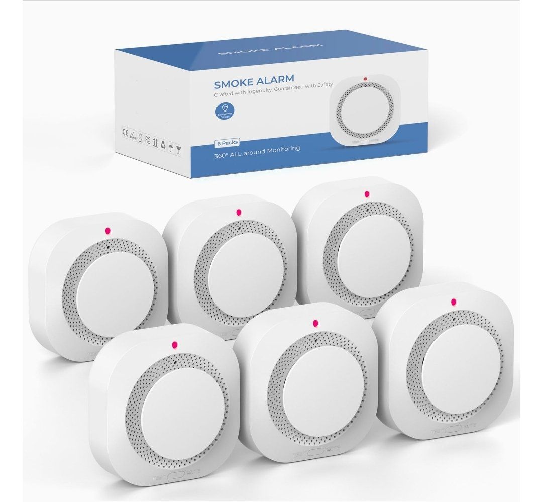 *NEW* PGST PG-S11 Smoke Alarm Detector 6-Pack Battery Powered White