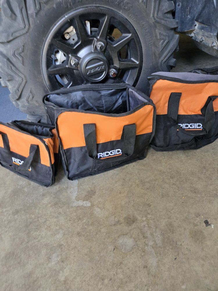 RIDGID Tool Bags - Set of 3, Black & Orange, Durable Canvas Construction, Various Sizes