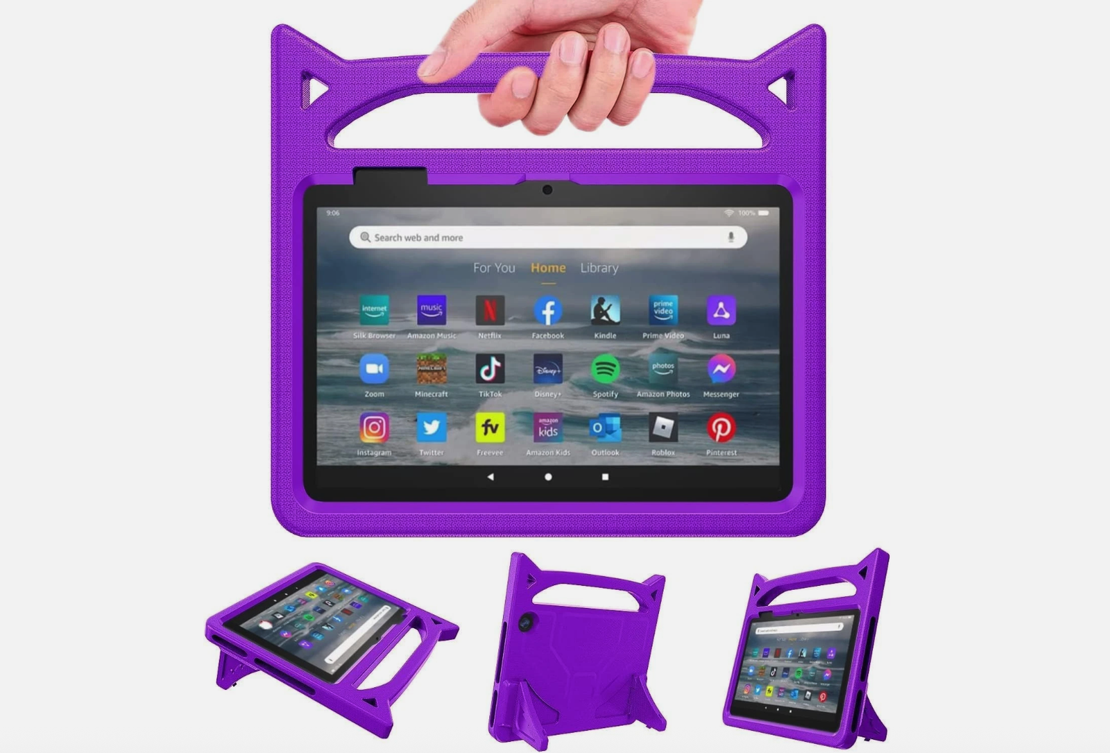 Kids 7 Inch Tablet Case Shockproof EVA Handle Stand Cover Purple 7" Tablet