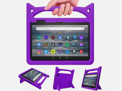 Kids 7 Inch Tablet Case Shockproof EVA Handle Stand Cover Purple 7" Tablet