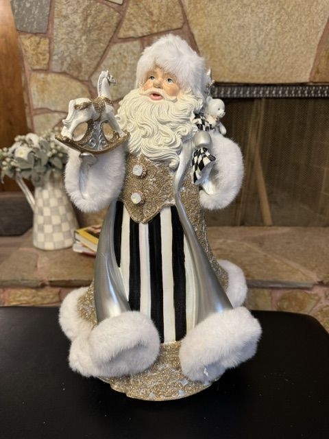MacKenzie-Childs Golden Hour Courtly Check Santa Figurine with Rocking Horse