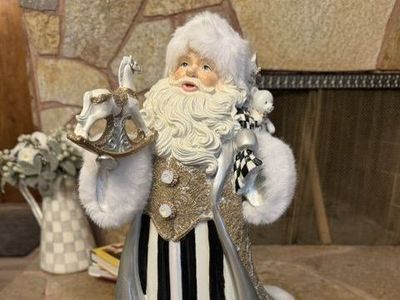 MacKenzie-Childs Golden Hour Courtly Check Santa Figurine with Rocking Horse