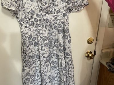 White Dress with Navy Design