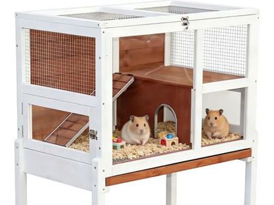 2-Story Guinea Pig/Hamster Cage with Stand, Wooden, Pull-Out Tray, Walnut Finish, Multi-Access ***New in box***