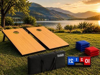 NEW CORNHOLE SET WITH 8 BEAN BAGS & CARRYING CASE OUTDOOR YARD GAME