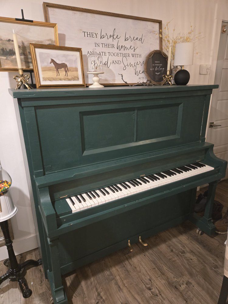 Vintage Upright Piano - Refinished Hunter Green with White Keys
