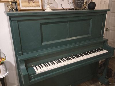 Vintage Upright Piano - Refinished Hunter Green with White Keys