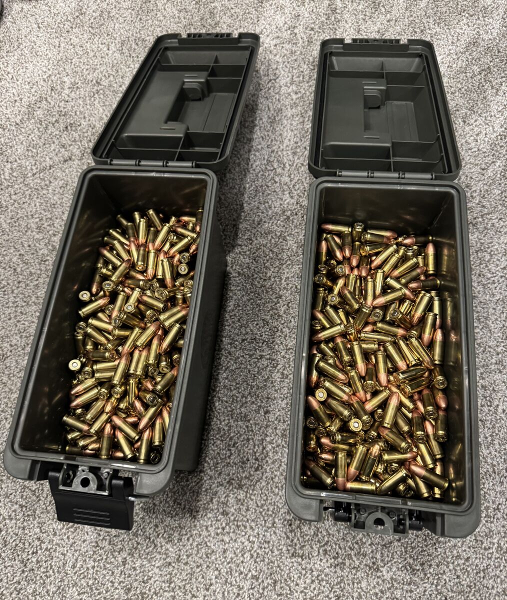 9MM Ammo - 1,707 Rounds in Plastic Ammo Cans