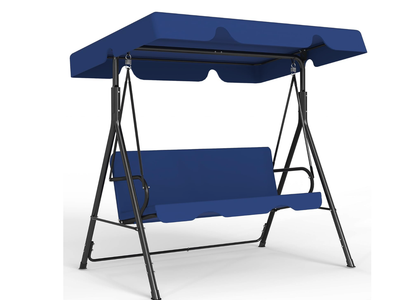 New Blue Patio Swing Chair with Adjustable Canopy, Patio Glider Swing with Heavy Duty Stand for 3