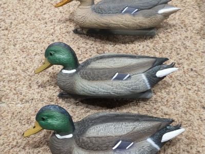 3 plastic Mallard duck decoys