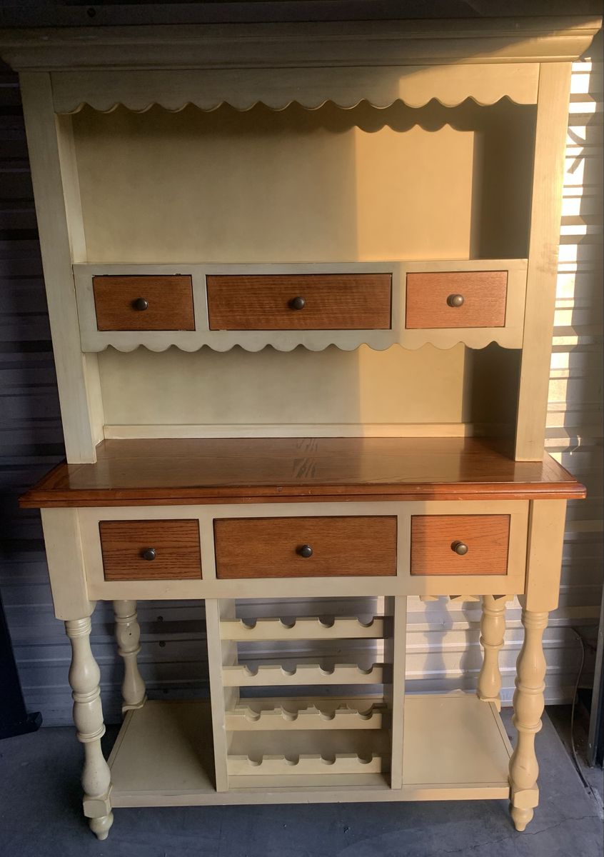 Rustic Farmhouse Vintage Dining Hutch with Built-In Wine Rack