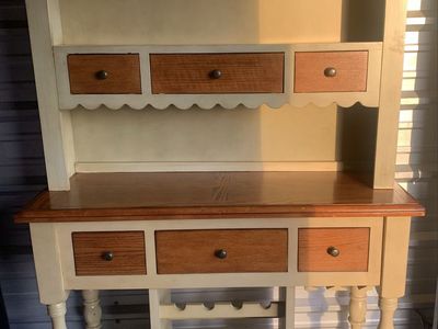 Rustic Farmhouse Vintage Dining Hutch with Built-In Wine Rack