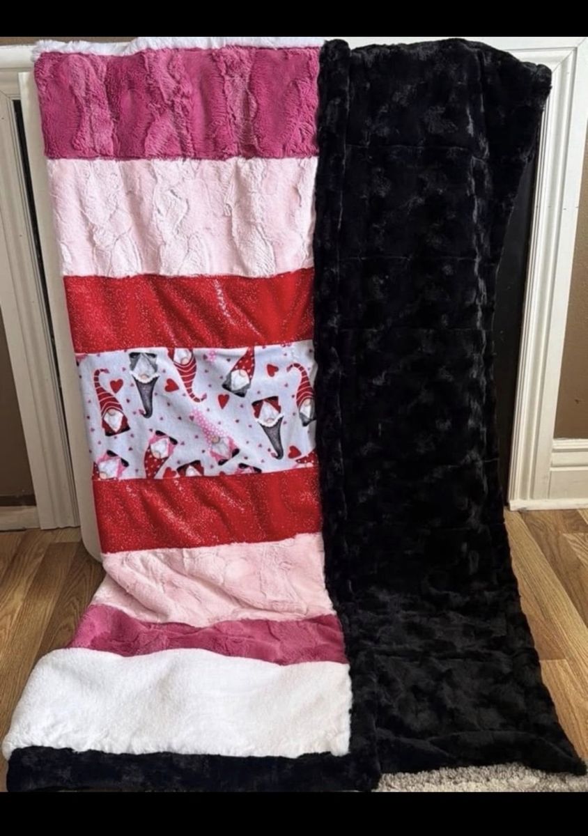 Soft Minky Gnomes Blanket - Red, Pink & Black, 60" x 70"