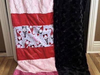 Soft Minky Gnomes Blanket - Red, Pink & Black, 60" x 70"