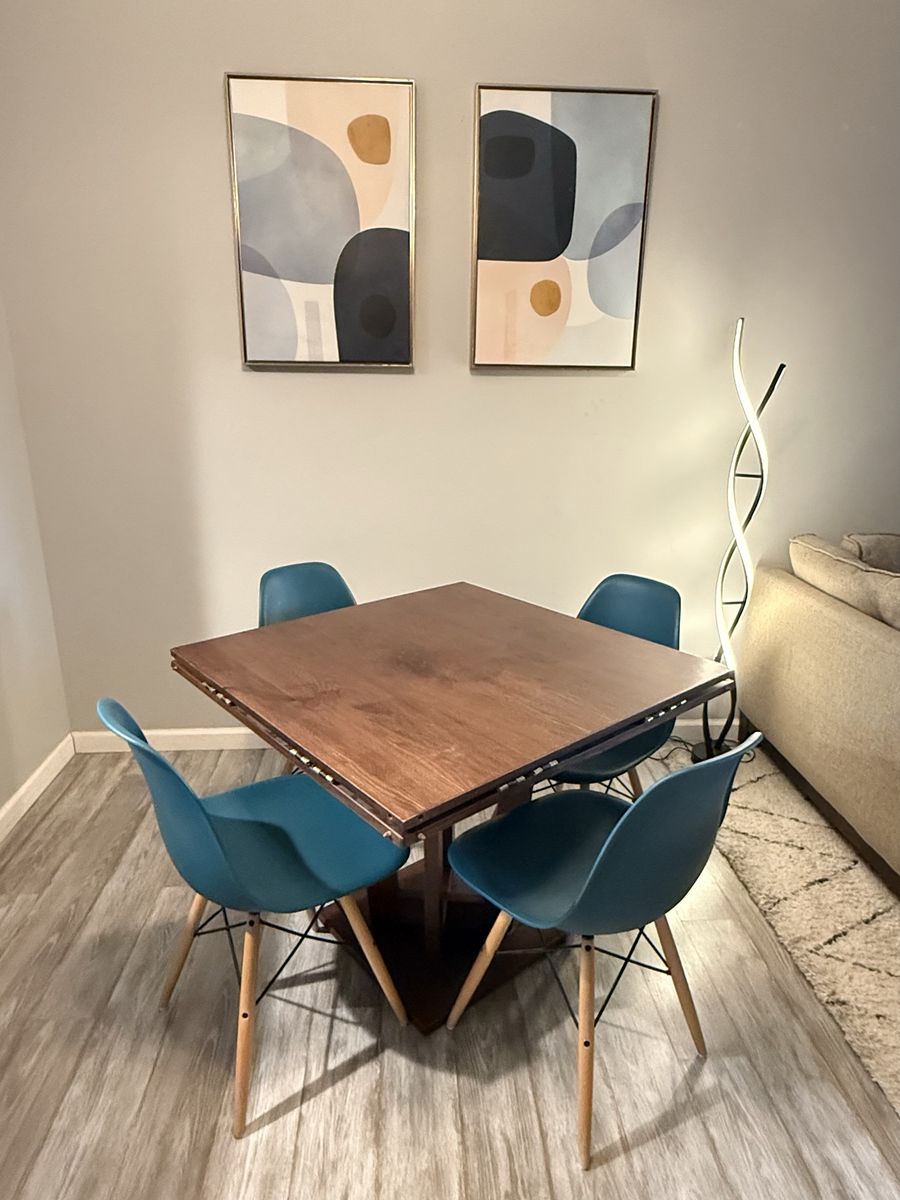 Unique Mid-Century Convertible Wood Dining Table Set with 4 Chairs