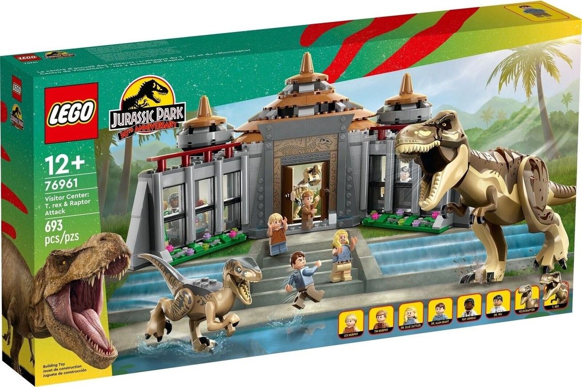 USED LEGO Jurassic Park Visitor Center T. Rex & Raptor Attack Set 76961 - 693 Pieces