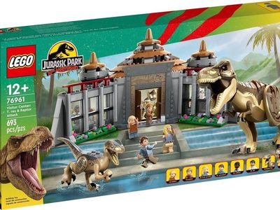 USED LEGO Jurassic Park Visitor Center T. Rex & Raptor Attack Set 76961 - 693 Pieces