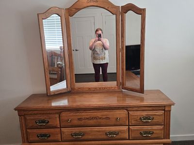 Wood Dresser and Matching Mirror