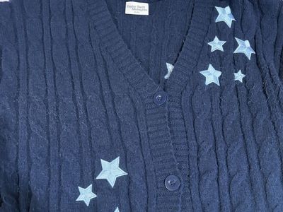 Taylor Swift Midnights Navy Blue Cardigan Sweater Size XL/2XL Star Embroidery