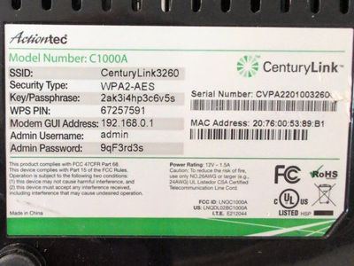 Actiontec C1000A CenturyLink WiFi DSL Modem Router - Black