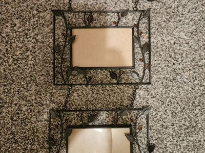 Metal hanging double frame leaves and beads New