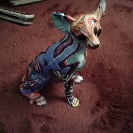 Modern Art Graffiti Sitting Chihuahua Statue, Resin 8" x 5" x 10"
