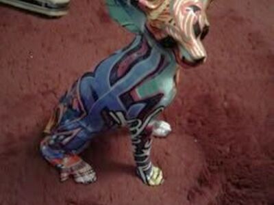 Modern Art Graffiti Sitting Chihuahua Statue, Resin 8" x 5" x 10"