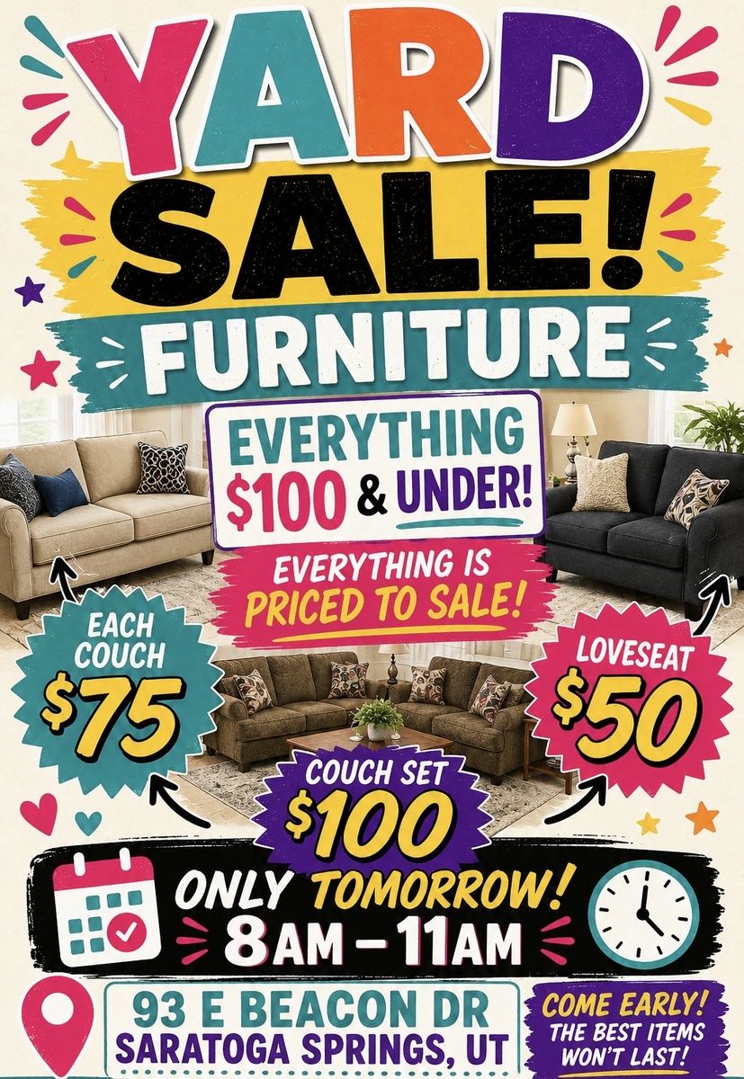 Yard Sale Furniture - Couches, Loveseats & Sets - Everything $100 & Under! Saratoga Springs, UT