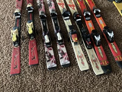 Assorted Youth & Junior Downhill Skis with Bindings (Elan, Salomon, Rossignol); $30 each