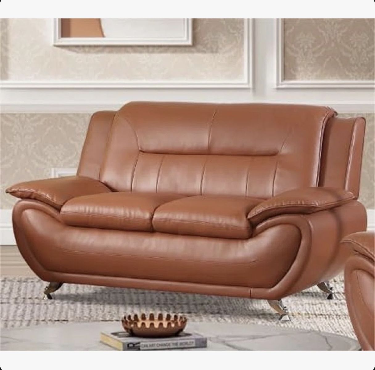 Wrought Studio Ochsner 61" Faux Leather Loveseat - Cognac Brown - Weight Cap. 330 Lbs