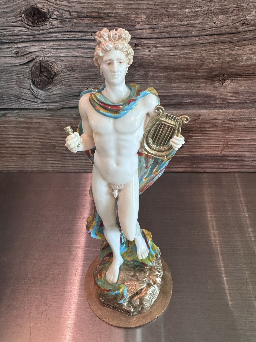 Apollo Greek God Statue Figurine with Lyre and Draped Cloak