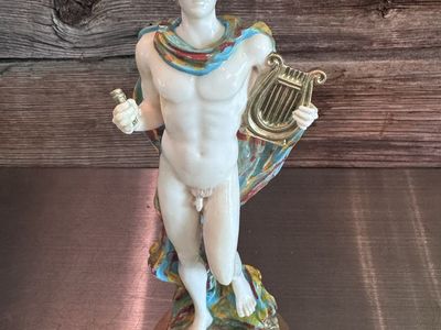 Apollo Greek God Statue Figurine with Lyre and Draped Cloak