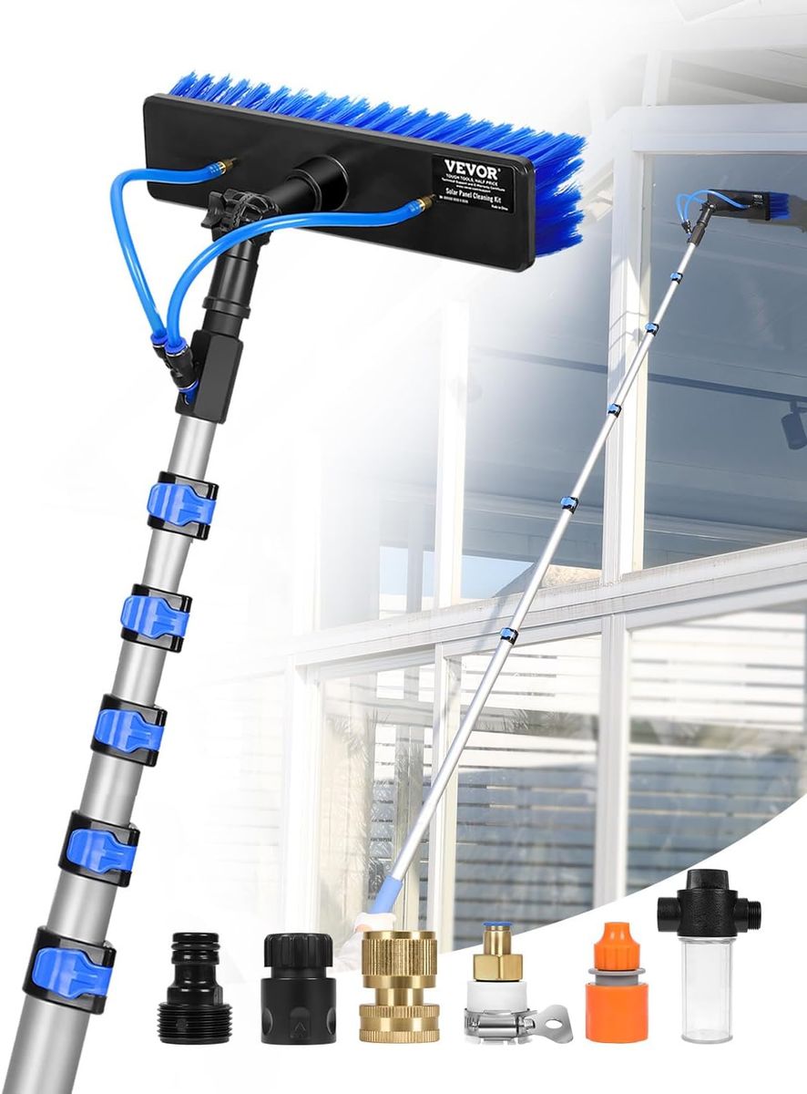 Solar panel cleaning pole with extendable handle