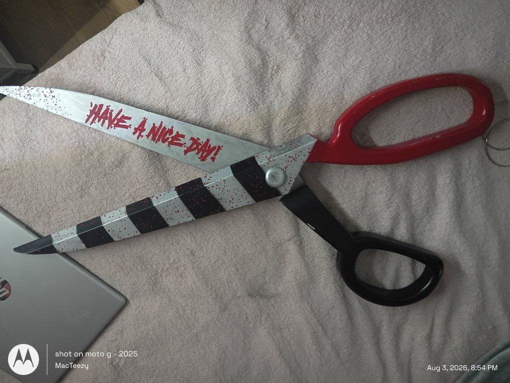 Custom Horror Giant Shears Scissors Prop - Have A Nice Day