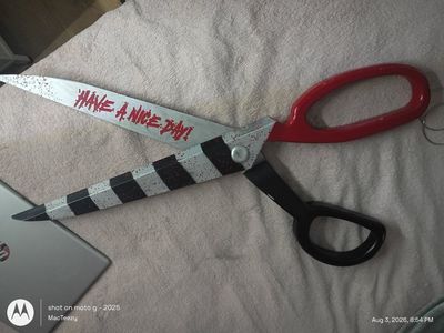 Custom Horror Giant Shears Scissors Prop - Have A Nice Day