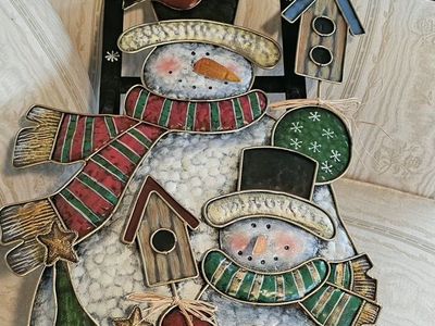 Merry Christmas Metal Sled Snowman Wall Decor with Birds and Trees 33"×15"