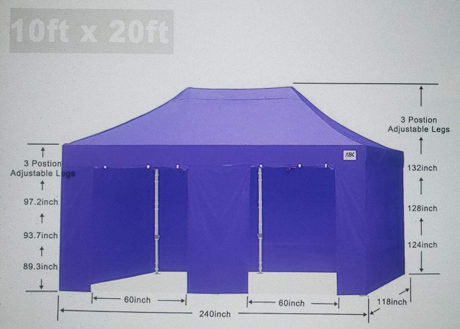 ABCCANOPY Original Full Set Of Top Cover, Backwall, Front Doorwall, 2-Sidewalls for 10x20 Pop Up Canopy-Commercial Series-New