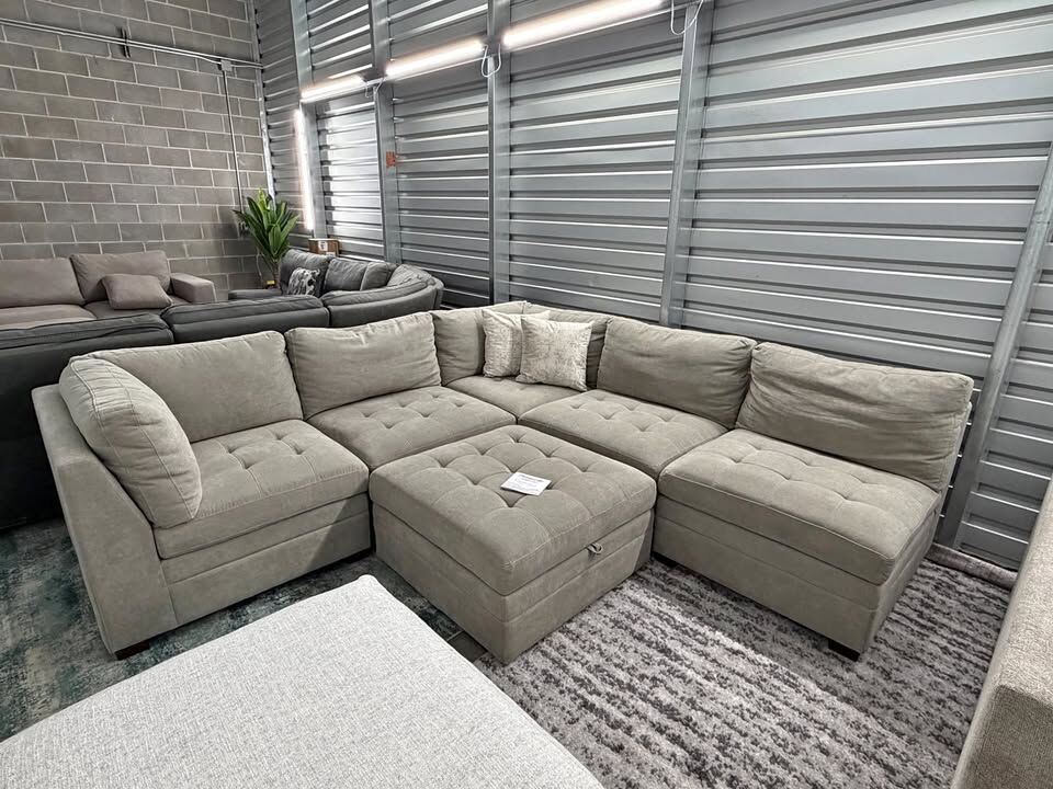 Beige 6-Piece Modular Sectional + Storage Ottoman