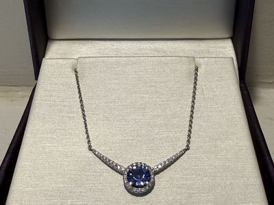 Ben Bridge Sapphire & Diamond Halo Necklace in White Gold