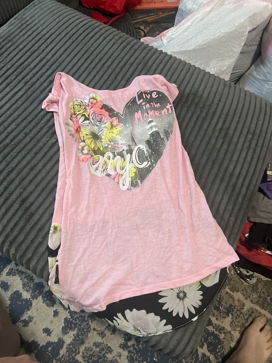 Justice Pink NYC Floral Graphic Tee Shirt Size Large
