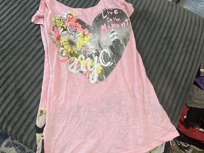 Justice Pink NYC Floral Graphic Tee Shirt Size Large
