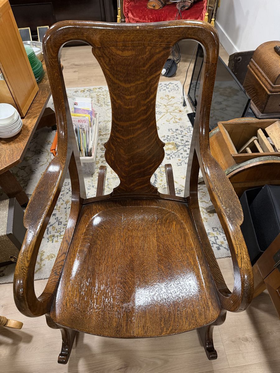 Antique Oak Press-Back Rocking Chair