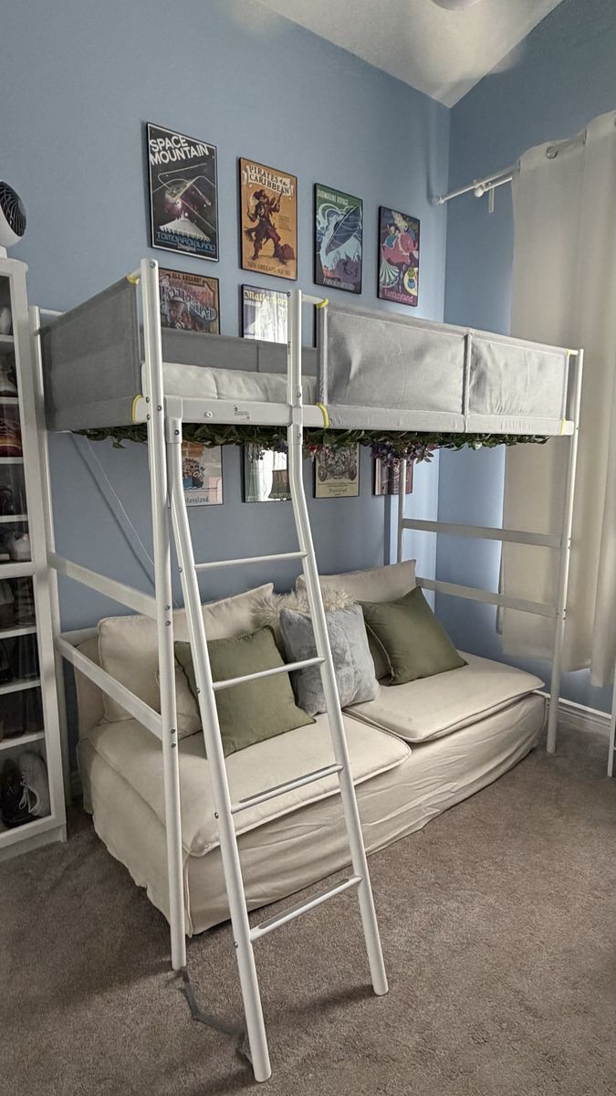 IKEA Vitval Twin Loft Bed Frame with Ladder - White & Light Gray - Comes with mattress!