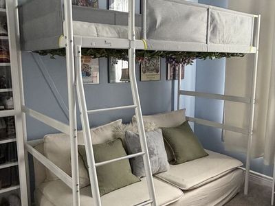 IKEA Vitval Twin Loft Bed Frame with Ladder - White & Light Gray - Comes with mattress!